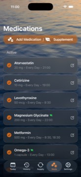 MeD Meds screen listing medications